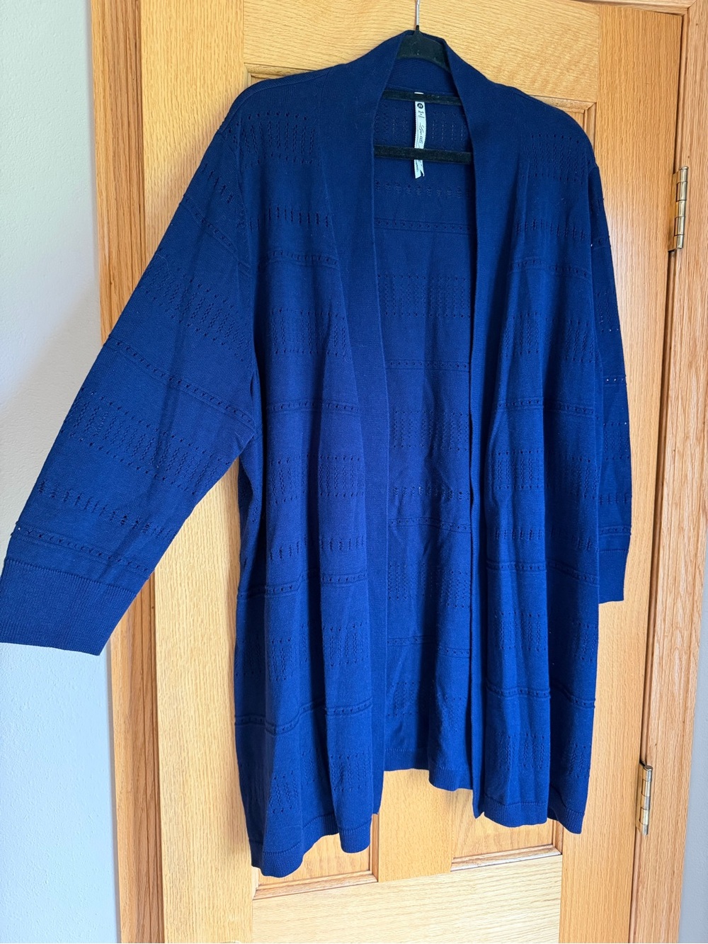 Navy Blue Pointelle Open Front Cardigan Sweater Leo & Nicole Plus Size 2X